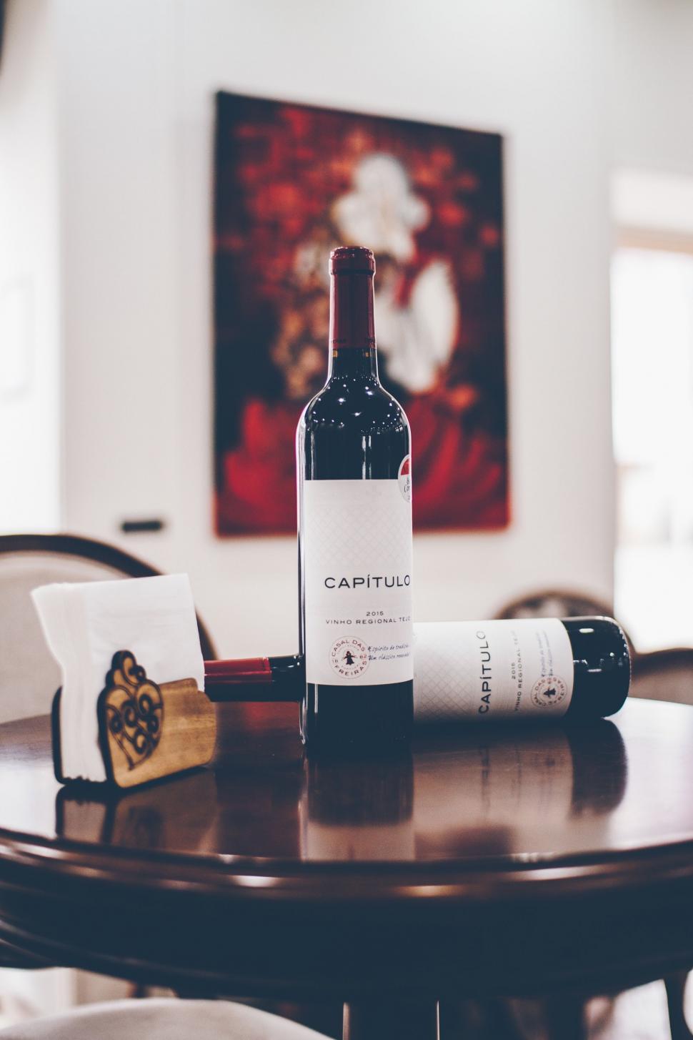 Free Image of Bottle of Wine on Wooden Table 
