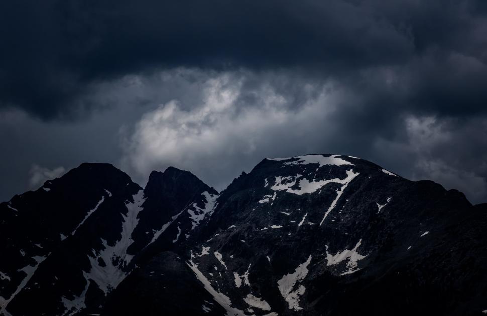 Free Image of Majestic Snow-Covered Mountain Beneath Cloudy Sky 