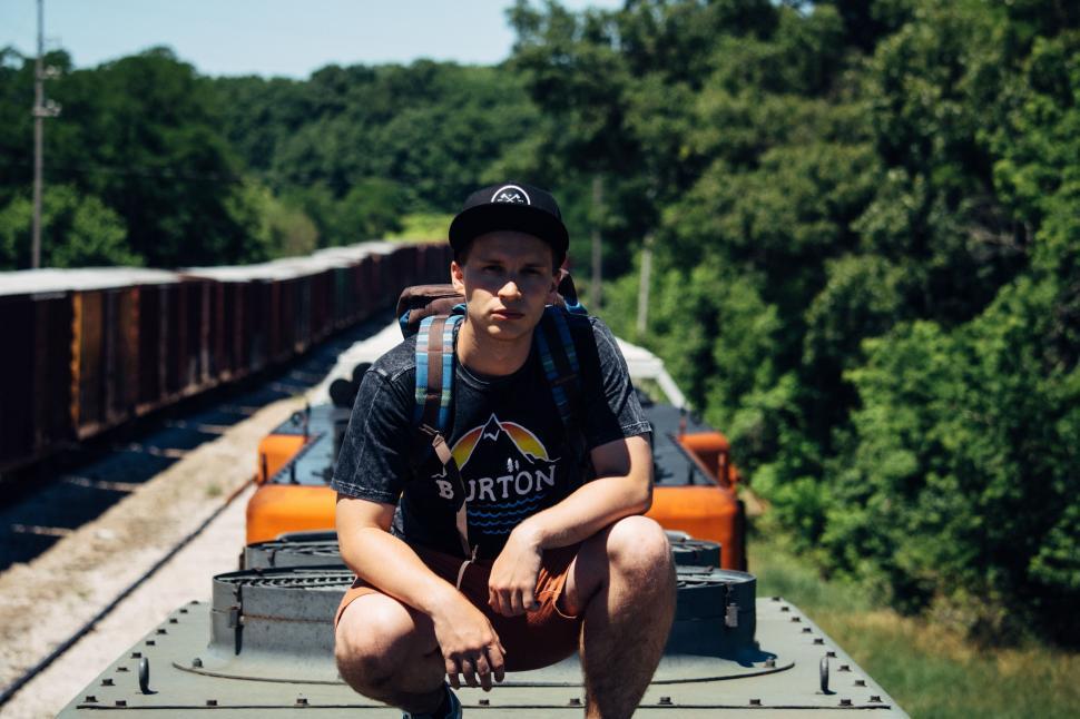 Free Image of Young Man Sitting on Train Track 