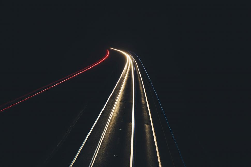 Free Image of Dynamic Movement on a Busy Highway at Night 