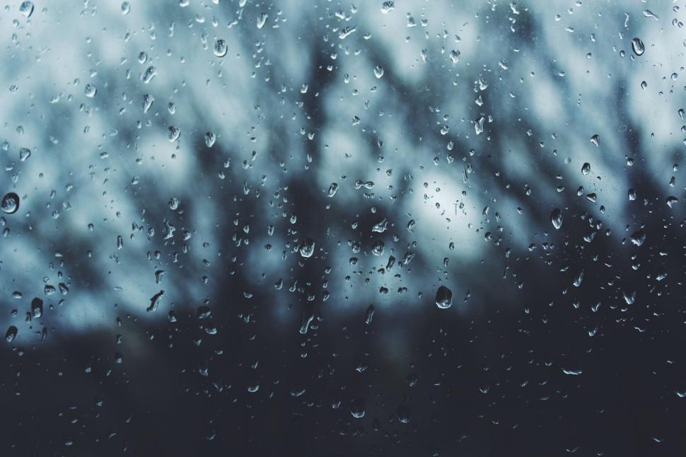 Free Image of Rain Drops on a Window With Trees in the Background 