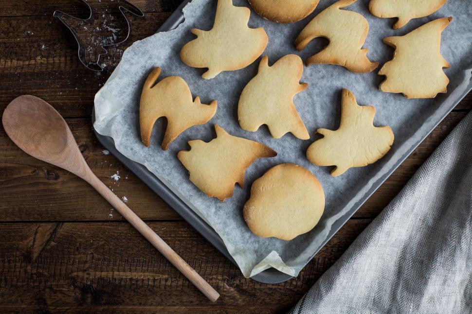 Free Image of Tray of Cut Out Cookies on Table 