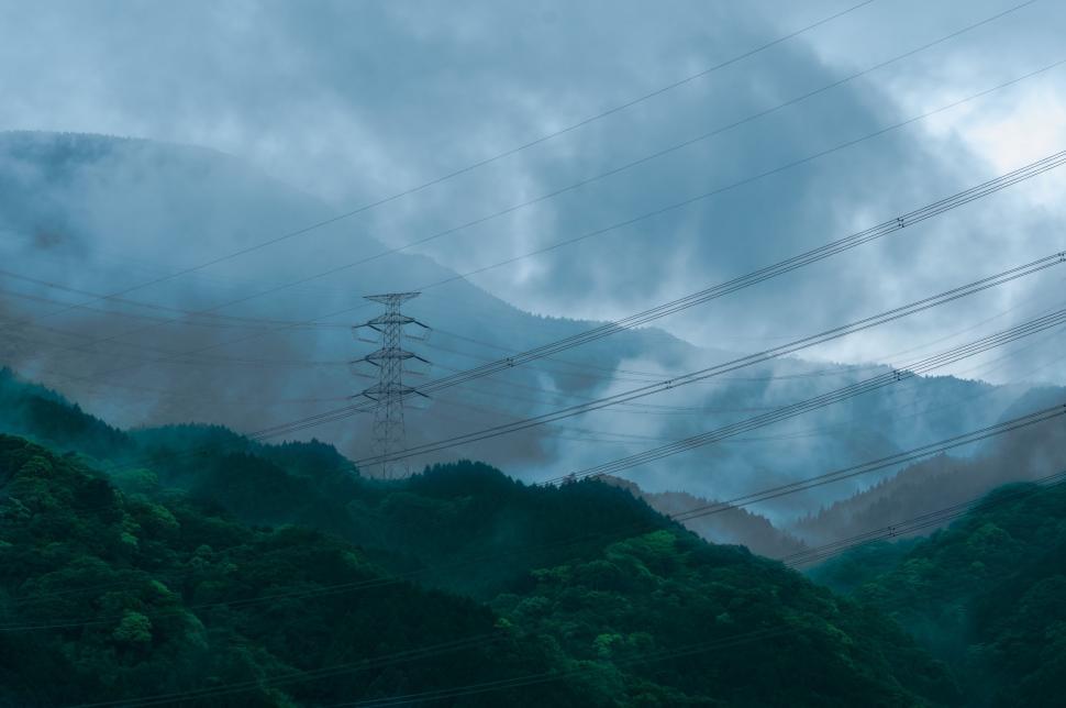 Free Image of Mountain Landscape With Power Lines 
