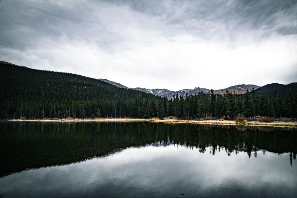 Free Image of Mountainous Lake Landscape Under Cloudy Sky 