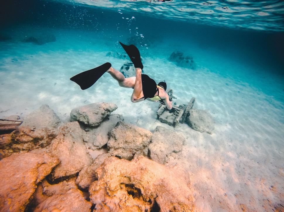 Free Image of Woman in Black Bikini Swimming in Ocean 