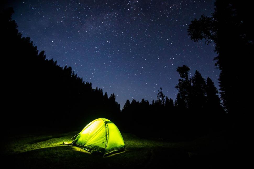 Free Image of Green Tent in Forest Under Night Sky 