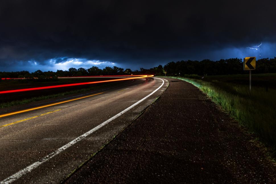 Free Image of Highway Traffic in Long Exposure at Night 