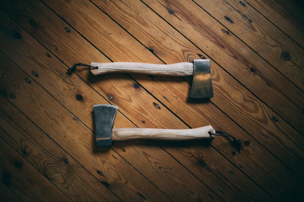 Free Image of Two Hammers on Wooden Floor 