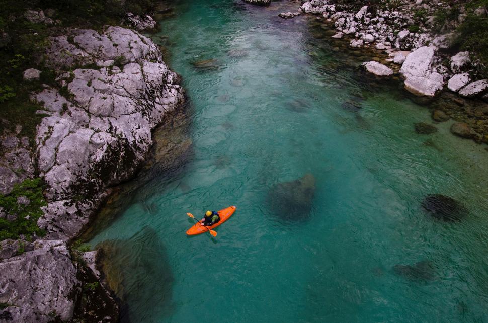 Free Image of Person Kayaking in Middle of River 