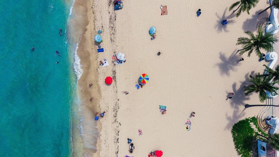 Free Image of Aerial View of Beach With People and Umbrellas 