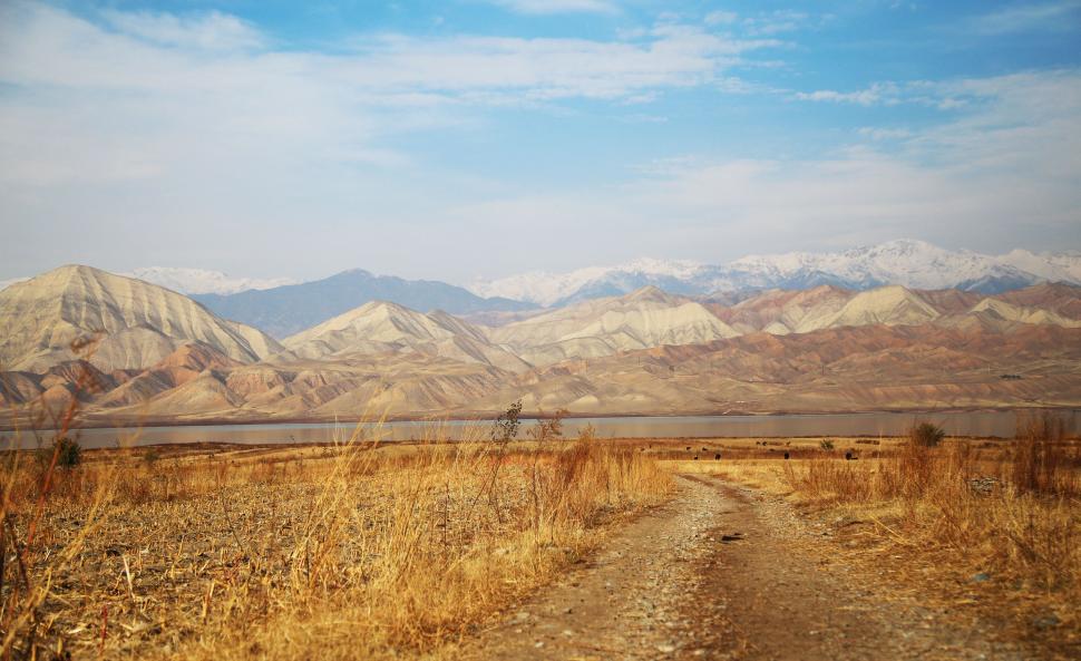Free Image of Dirt Road in Field With Mountains in Background 