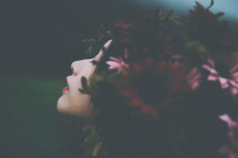 Free Image of Close-Up of Person With Flowers in Hair 