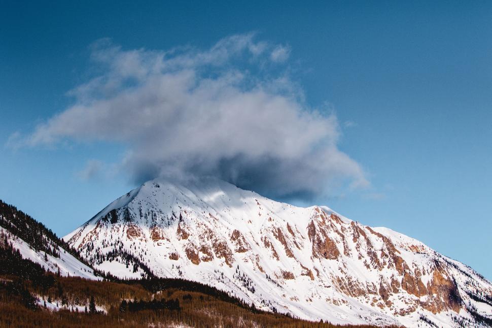 Free Image of Snow-Covered Mountain Under Blue Sky 