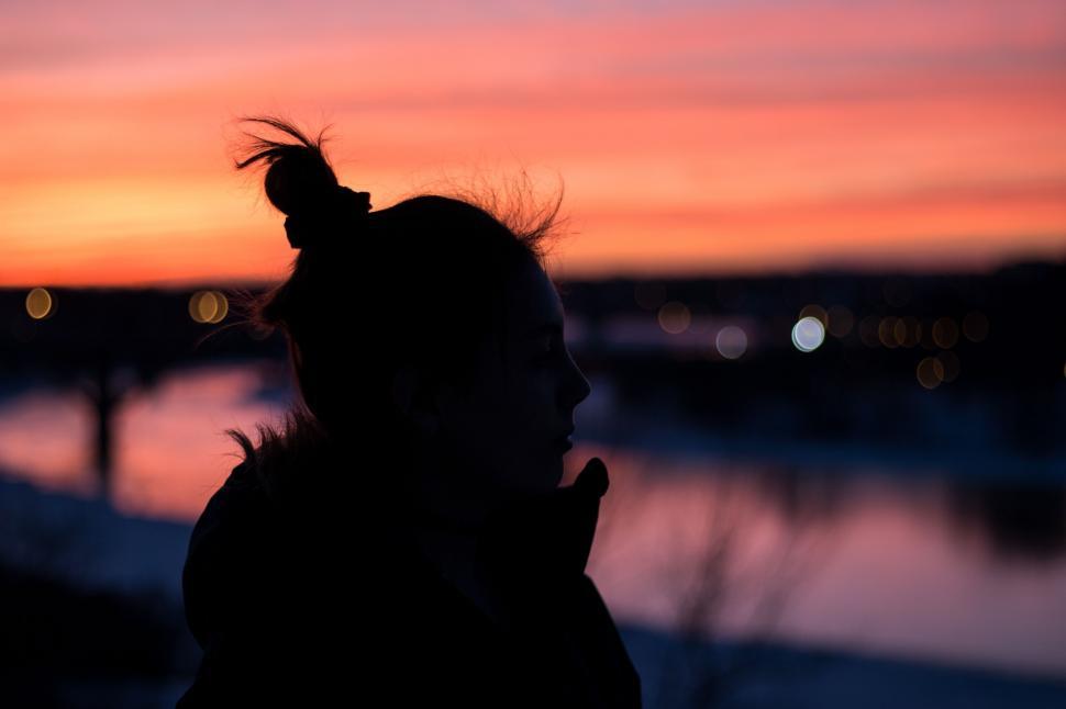 Free Image of Woman Silhouette With Blowing Hair 
