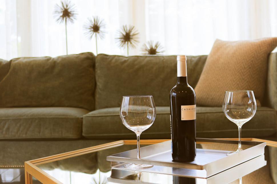 Free Image of Table Set With Wine Glasses and Bottle 