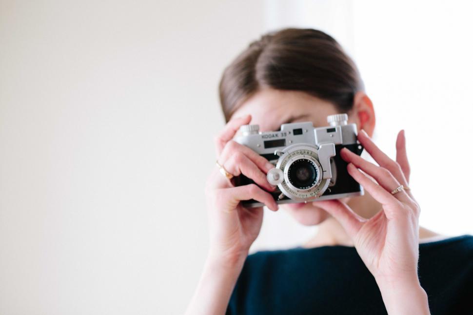 Free Image of Woman Holding Camera Up to Face 