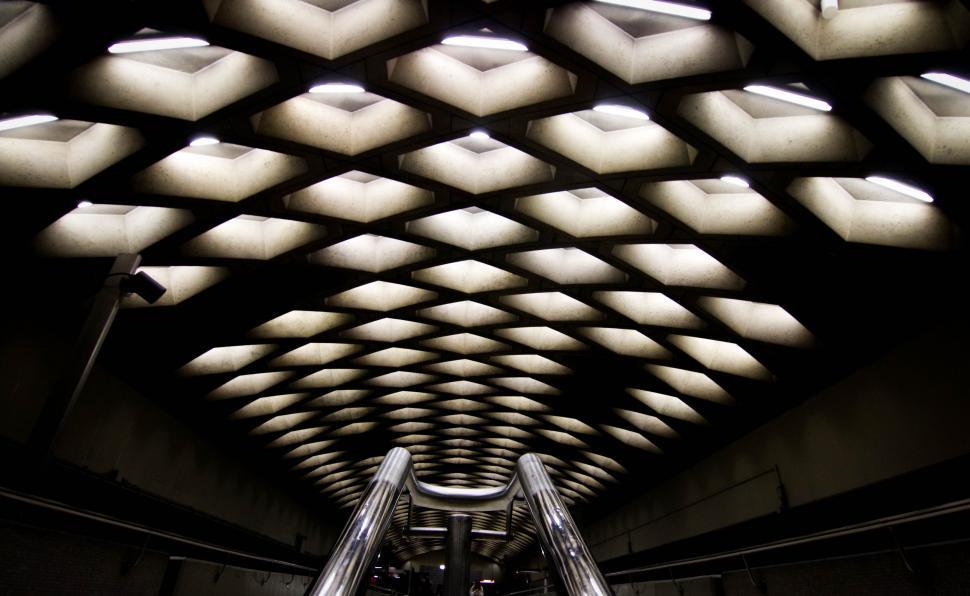 Free Image of Modern Escalator in Subway Station With Ceiling Lights 