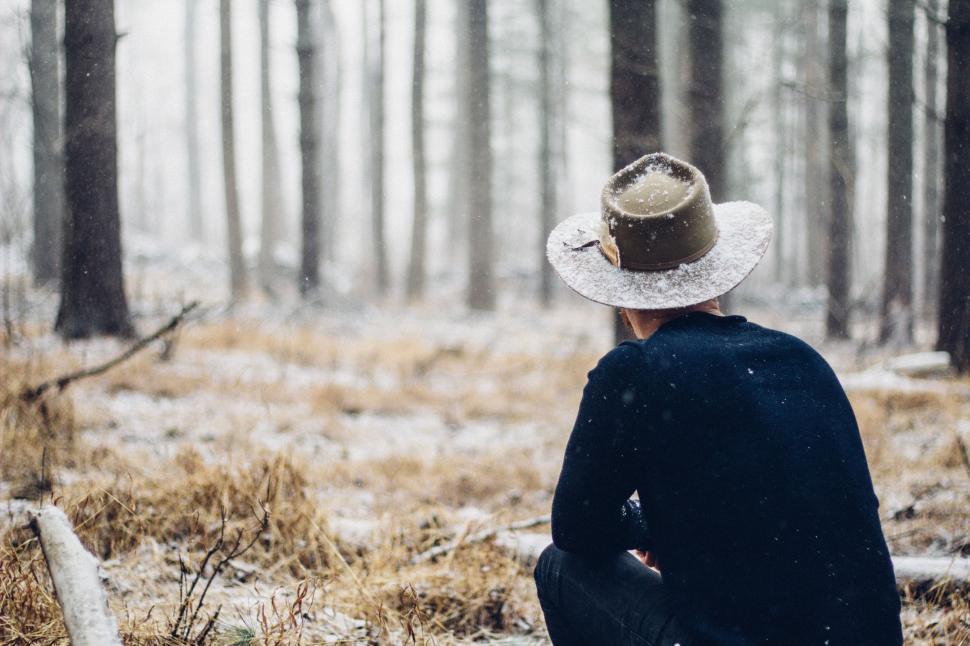 Free Image of Man in Hat Sitting in Woods 