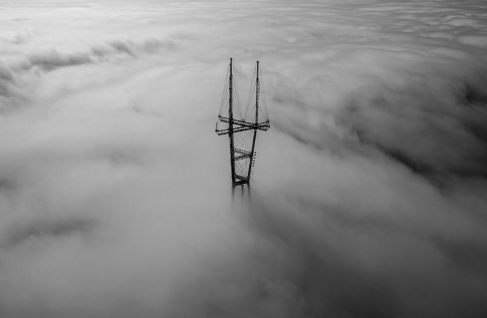 Free Image of Aerial View of Cell Phone Tower in the Clouds 