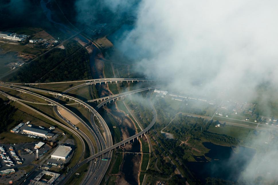 Free Image of Aerial View of Highway With Smoke 