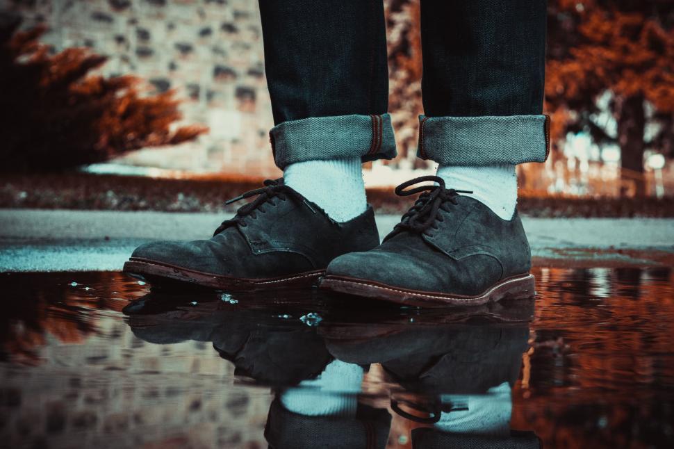 Free Image of Person Standing on Puddle With Feet in Water 