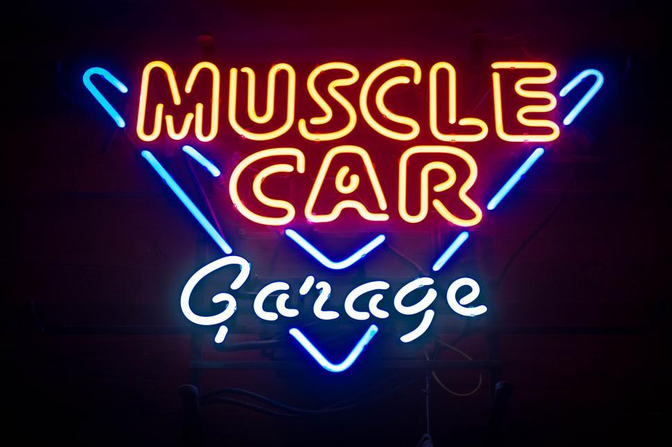 Free Image of Muscle Car Garage Neon Sign 