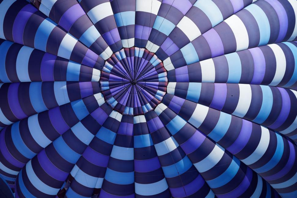 Free Image of Large Blue and White Striped Hot Air Balloon 