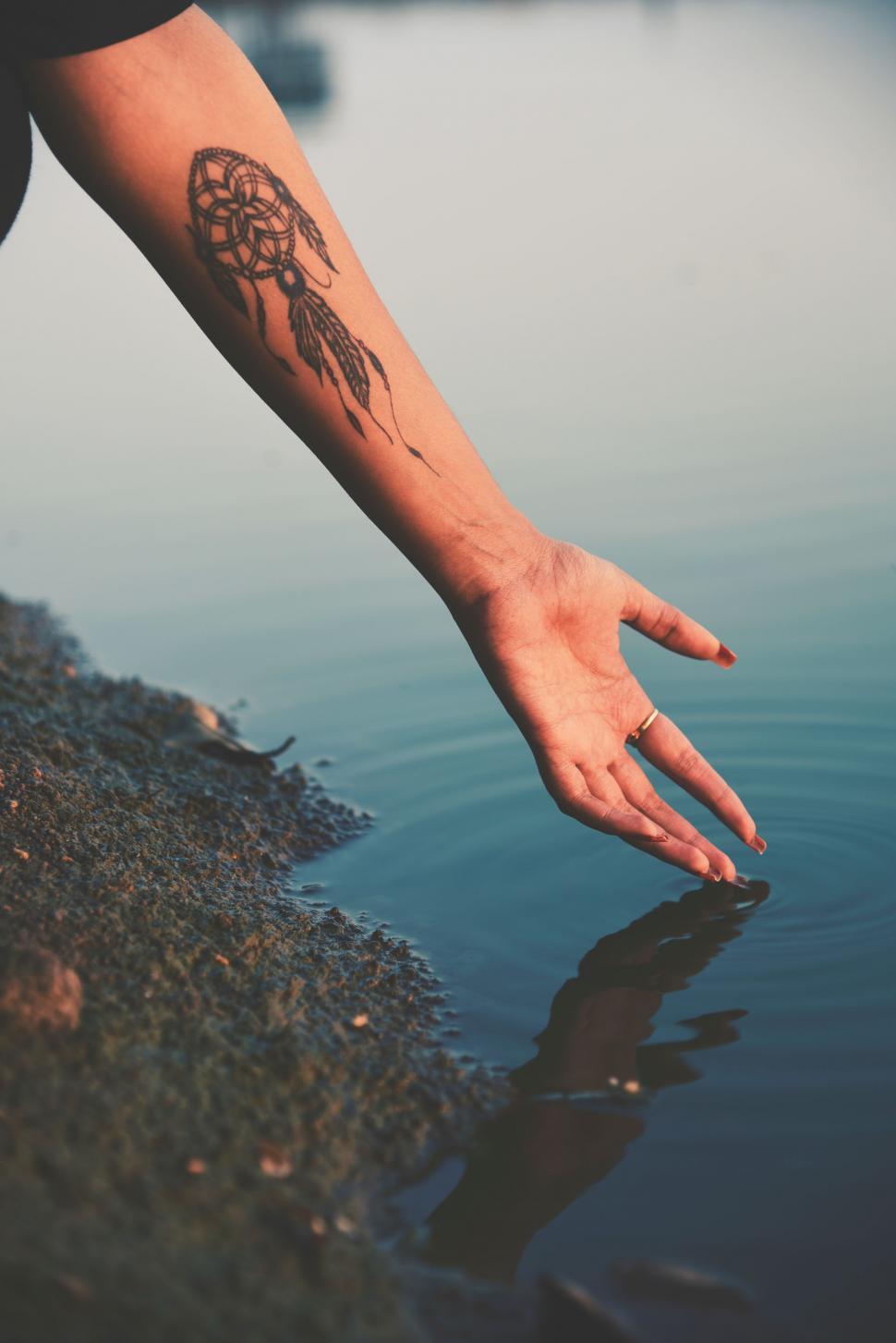Free Image of Person Reaching for Object in Water 