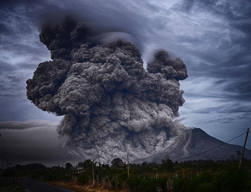 Free Image of Massive Plume of Smoke Rising From Volcano 