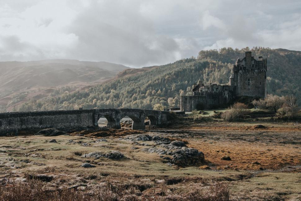 Free Image of Castle in Field With Mountains 