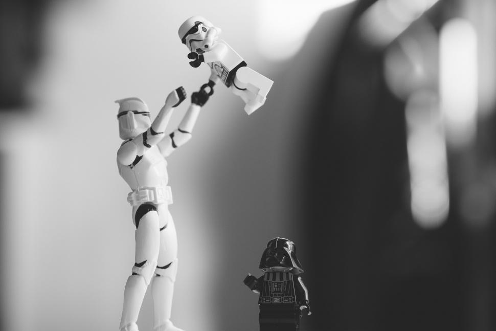 Free Image of Star Wars Figurine in Black and White 