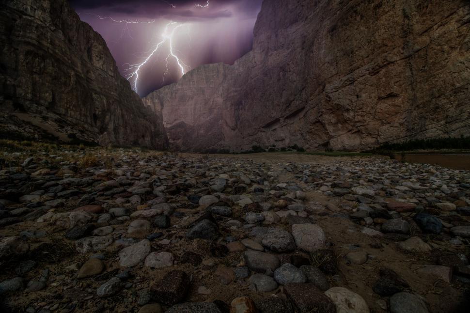 Free Image of Lightning Bolt Striking Canyon 