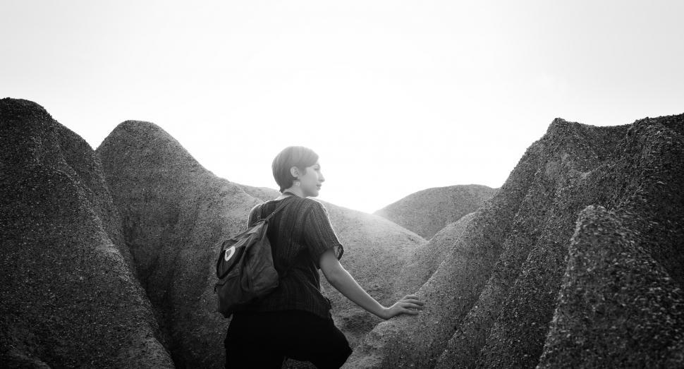 Free Image of Man Hiking Up Mountain 