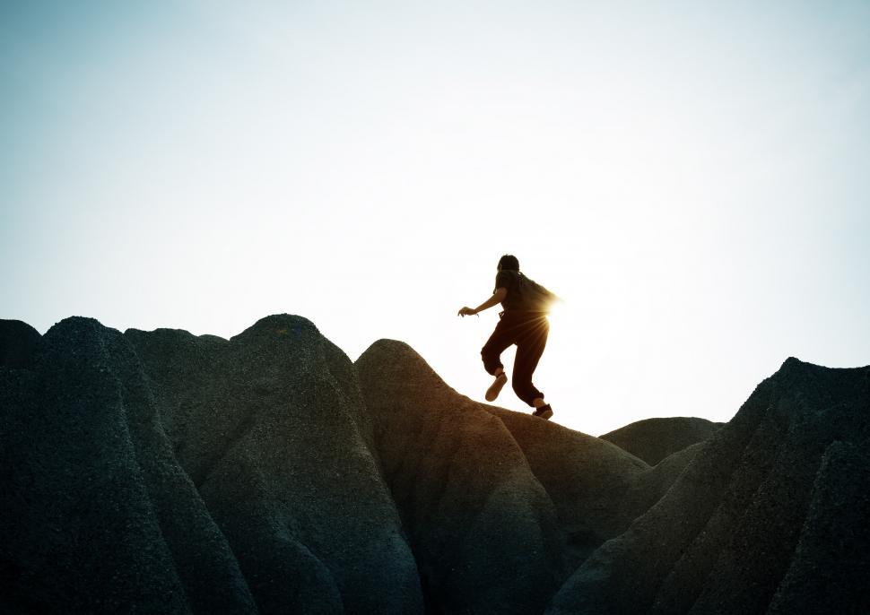 Free Image of Person Standing on Top of Mountain 