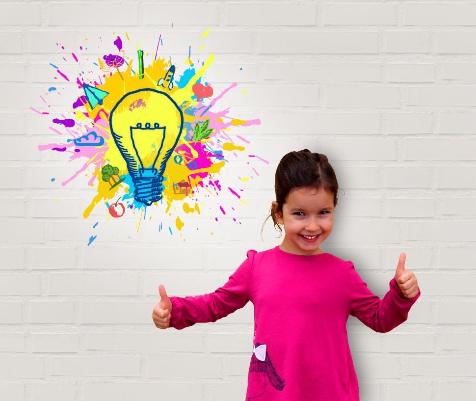 Download Free Stock Photo of Cute Little Girl Showing Thumbs Up - Creativity and Great Ideas 