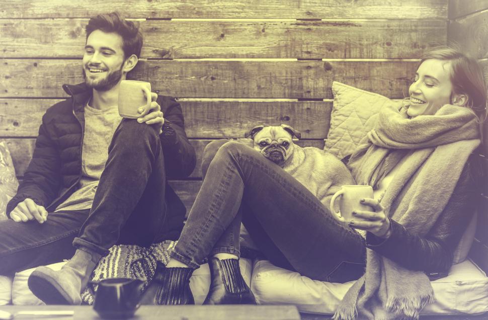 Free Image of Young Couple Smiling and Relaxing - Vintage Looks 