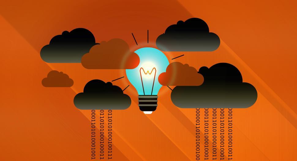 Free Image of Dark Clouds - Virtual Clouds and Bright Light Bulb - Cloud Compu 