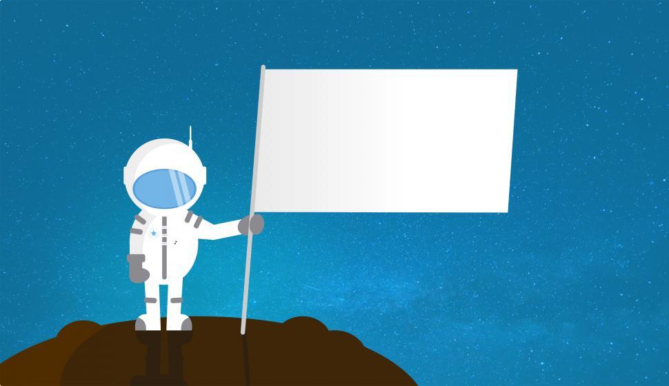 Free Image of Cartoon Astronaut Holding Blank Flag - With Copyspace 