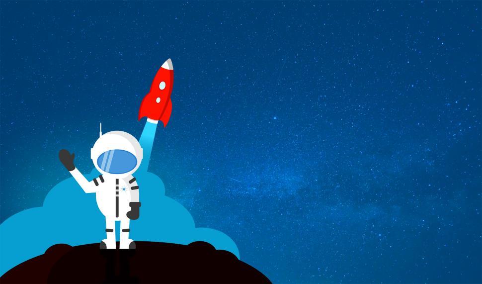 Download Free Stock Photo of Cartoon Astronaut Waving Goodbye - With Copyspace 