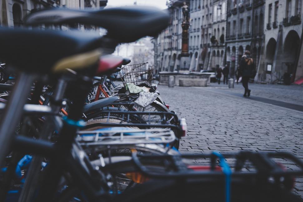 Free Image of Row of Bikes Parked on Street 