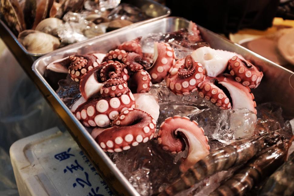 Free Image of Metal Tray Filled With Octopus 