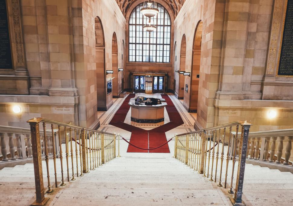 Free Image of Grand Building With Staircase and Red Carpet 