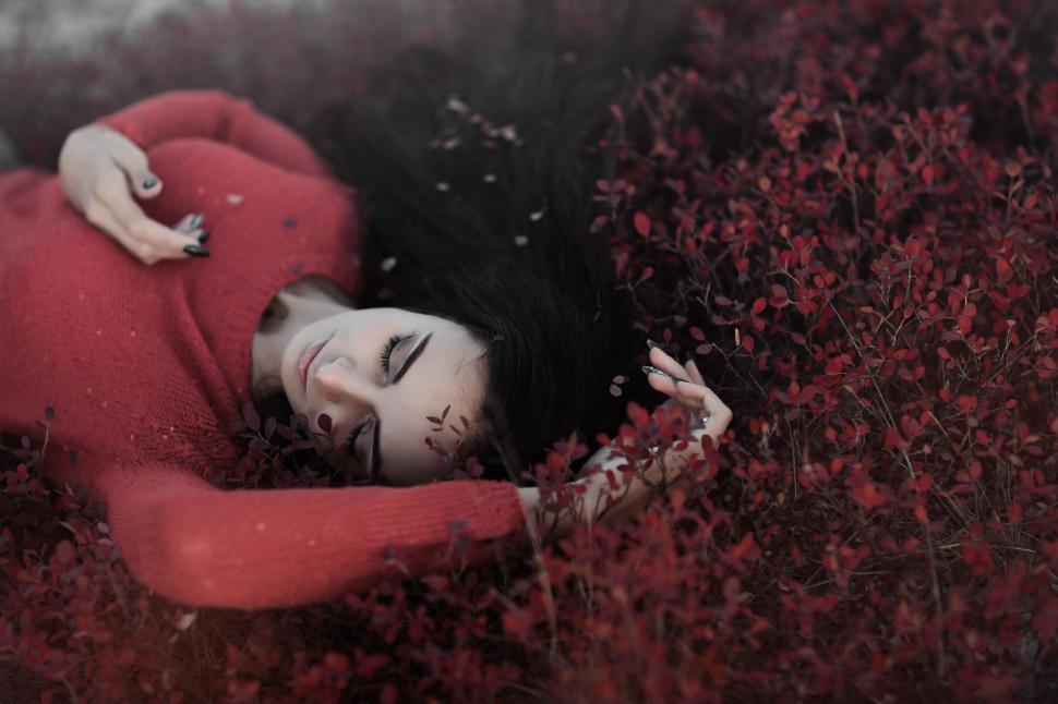 Free Image of Woman Laying Down in Field of Flowers 