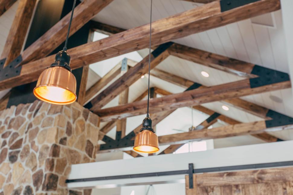 Free Image of Three Hanging Lights in a Room 