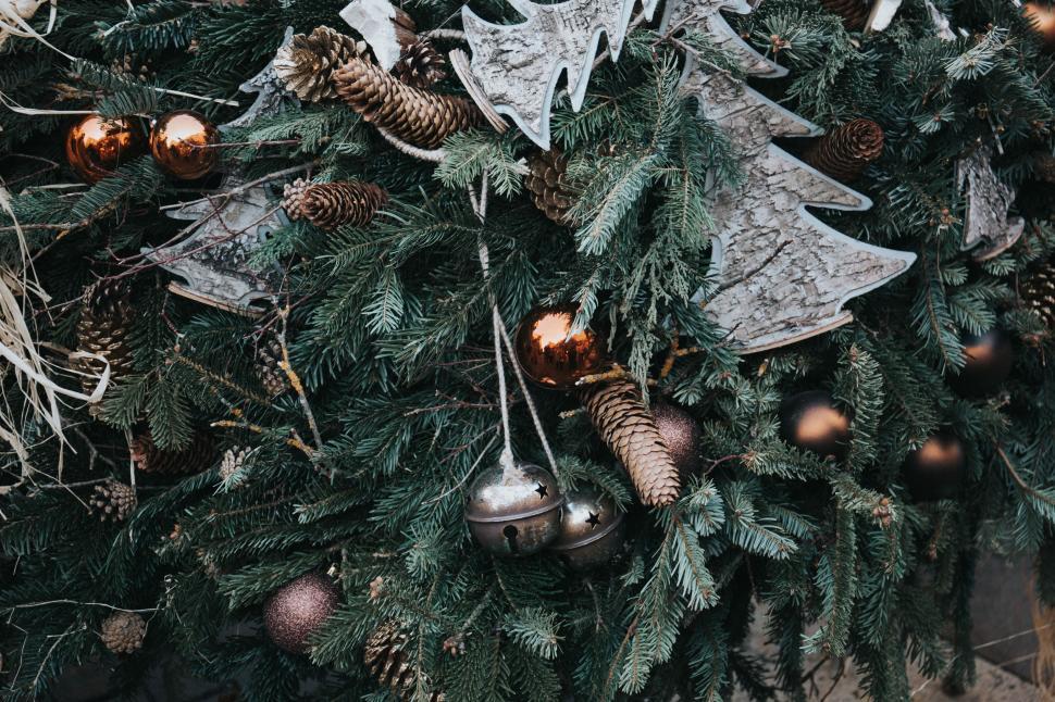 Free Image of Close Up of a Christmas Tree With Ornaments 