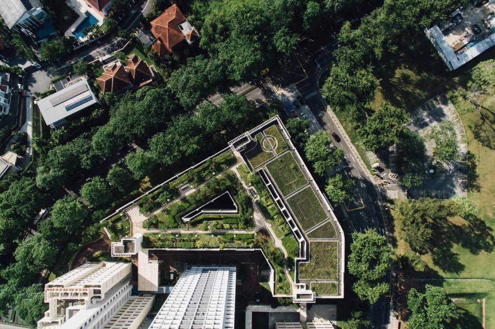 Free Image of Aerial View of Building With Green Roof 