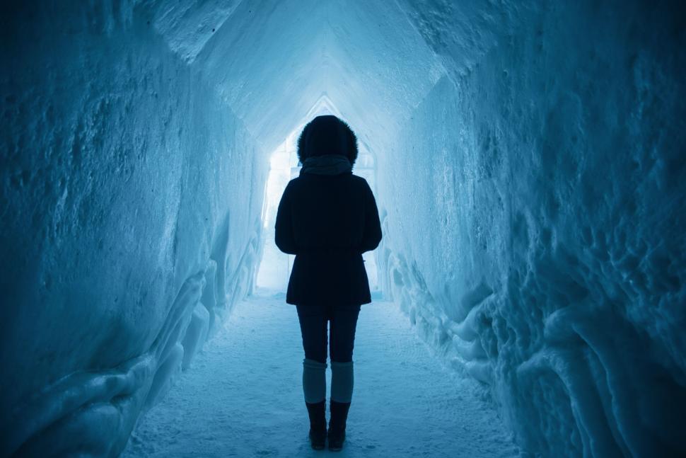 Free Image of Person Standing in Ice Tunnel 