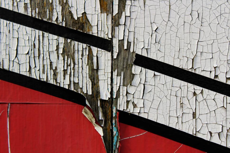 Free Image of Close Up of Red and White Wall With Peeling Paint 