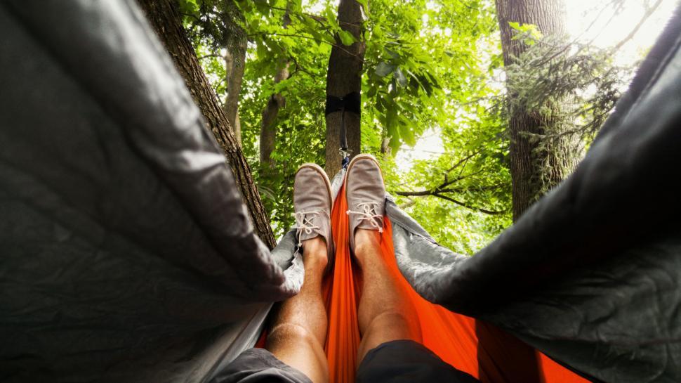 Free Image of Person Relaxing in Hammock in Forest 