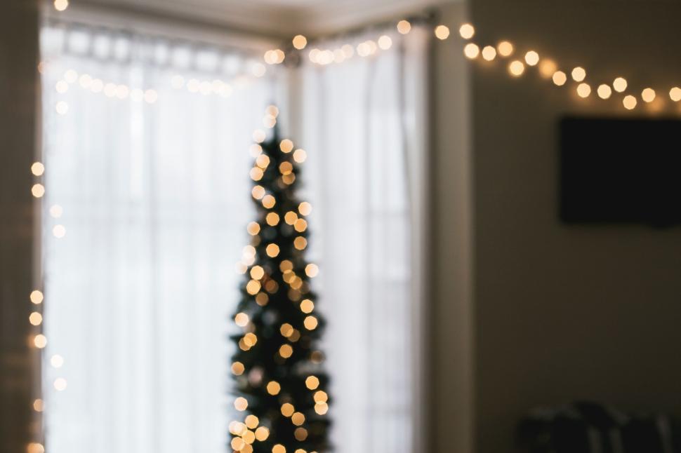 Free Image of A Festive Christmas Tree Illuminating a Living Room 